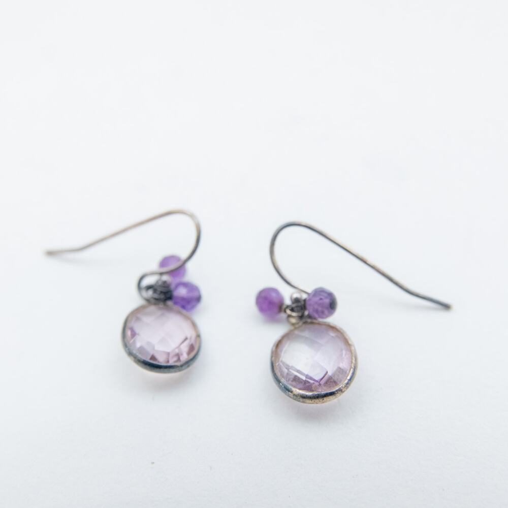 Vintage Amethyst Lavender Purple Silver Pendant Faceted Drop Beaded Earrings